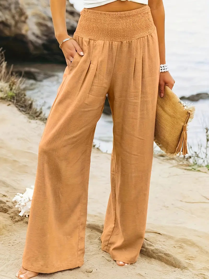 Smocked Waist Wide Leg Pants