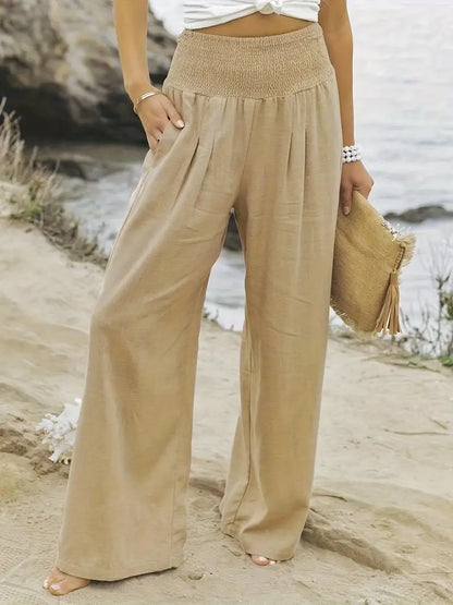 Smocked Waist Wide Leg Pants